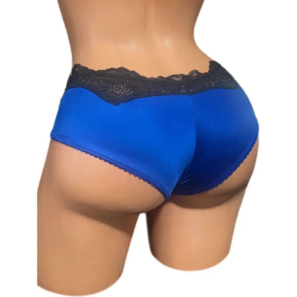 Victoria’s Secret Supersoft Satiny Lace trim cheeky panty Small blue M